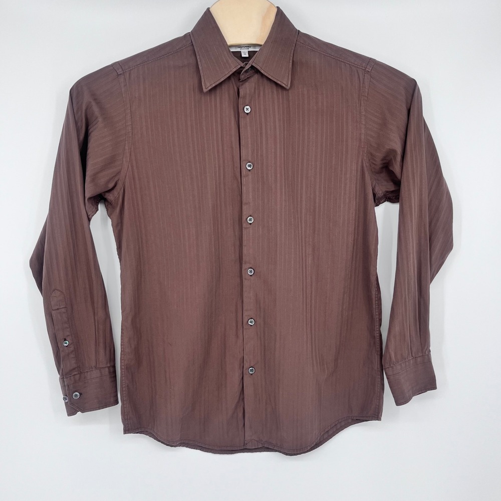 Murano Collezione Button‎ Down Shirt Mens Medium Brown Tonal Stripe Casual